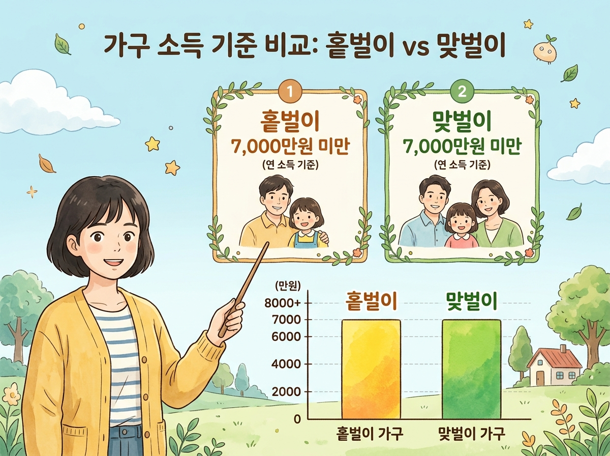 2026 자녀장려금 홑벌이 맞벌이 소득 기준 비교