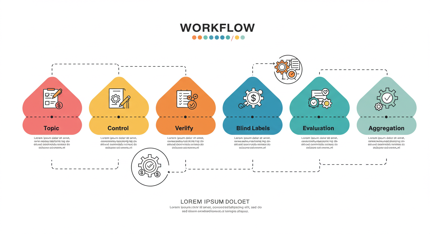 주제 선정→사람 글 작성→AI 글 생성→스타일 통제→사실 검증→블라인드 라벨→평가기준 배포→표본 모집→투표 수집→결과 집계로 이어지는 블라인드 테스트 다이어그램