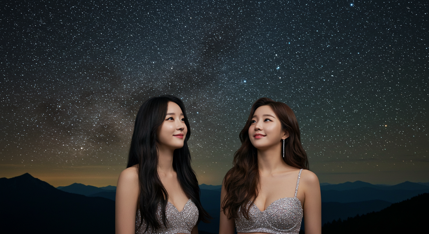 밤하늘 가득한 별을 보는 여자들