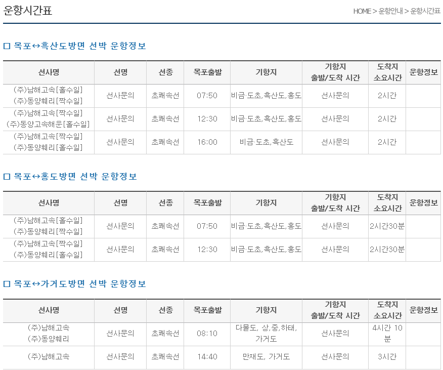 목포_여객선터미널_운항시간표