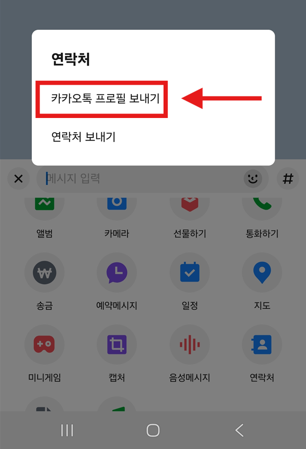 방법 3: '카카오톡 프로필 보내기' 선택하기
