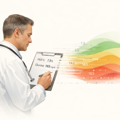 HbA1c와 혈당 수치를 종합해 위험 패턴을 해석하는 의료진의 임상 판단 과정