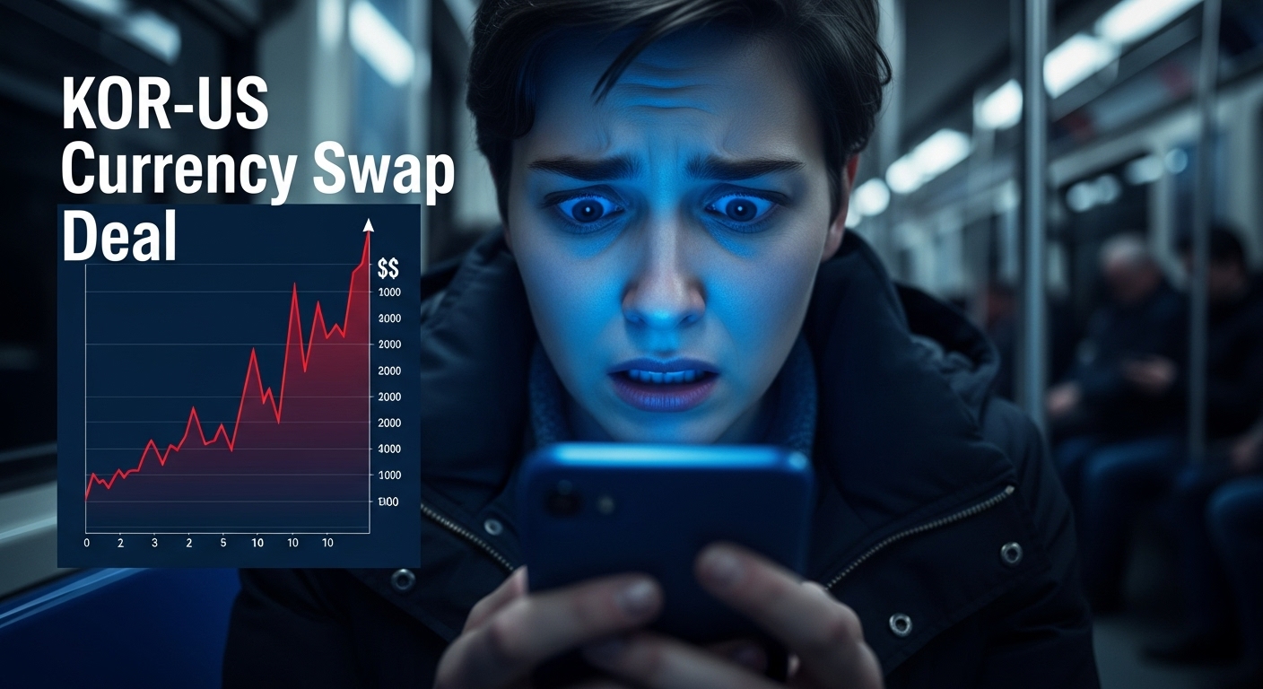 달러 환율 급등으로 불안해하는 직장인과 통화 스와프 관련 뉴스 헤드라인