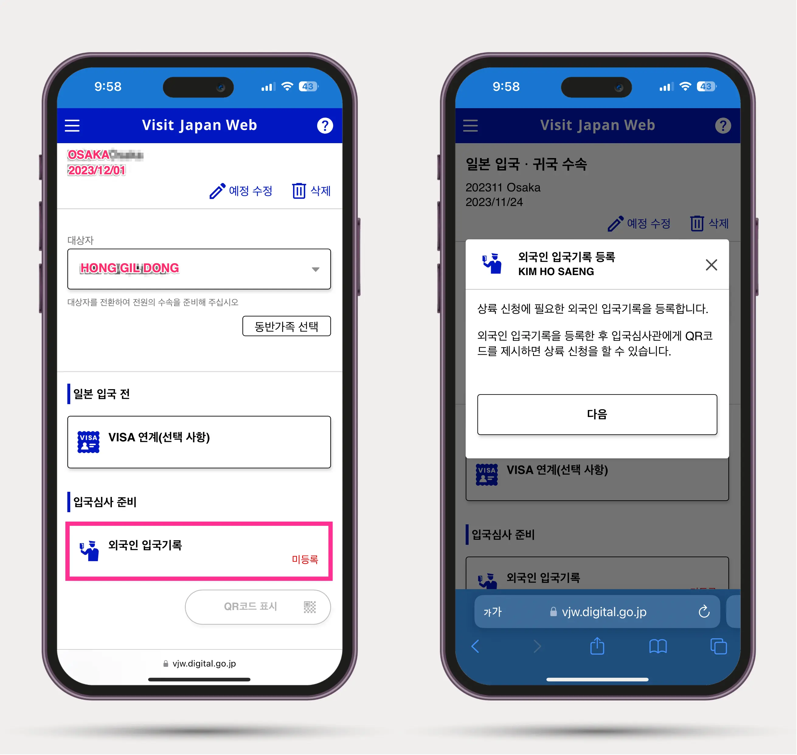일본 입국 심사 정보 입력