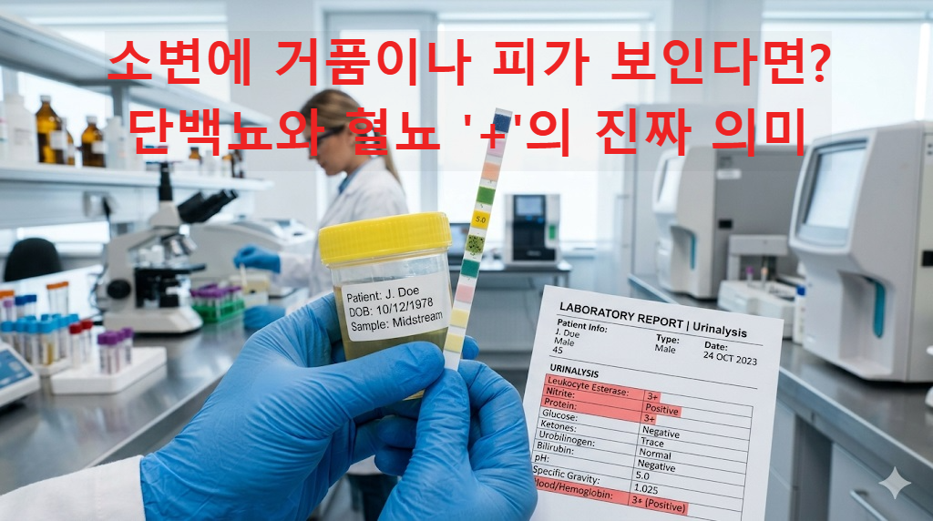 2026 소변검사 결과 해석과 단백뇨 단계(Trace~4+), 운동 유발성 혈뇨 설명 이미지