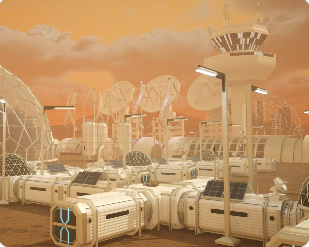 화성 표면에 건설된 미래 화성 식민지 연구 기지