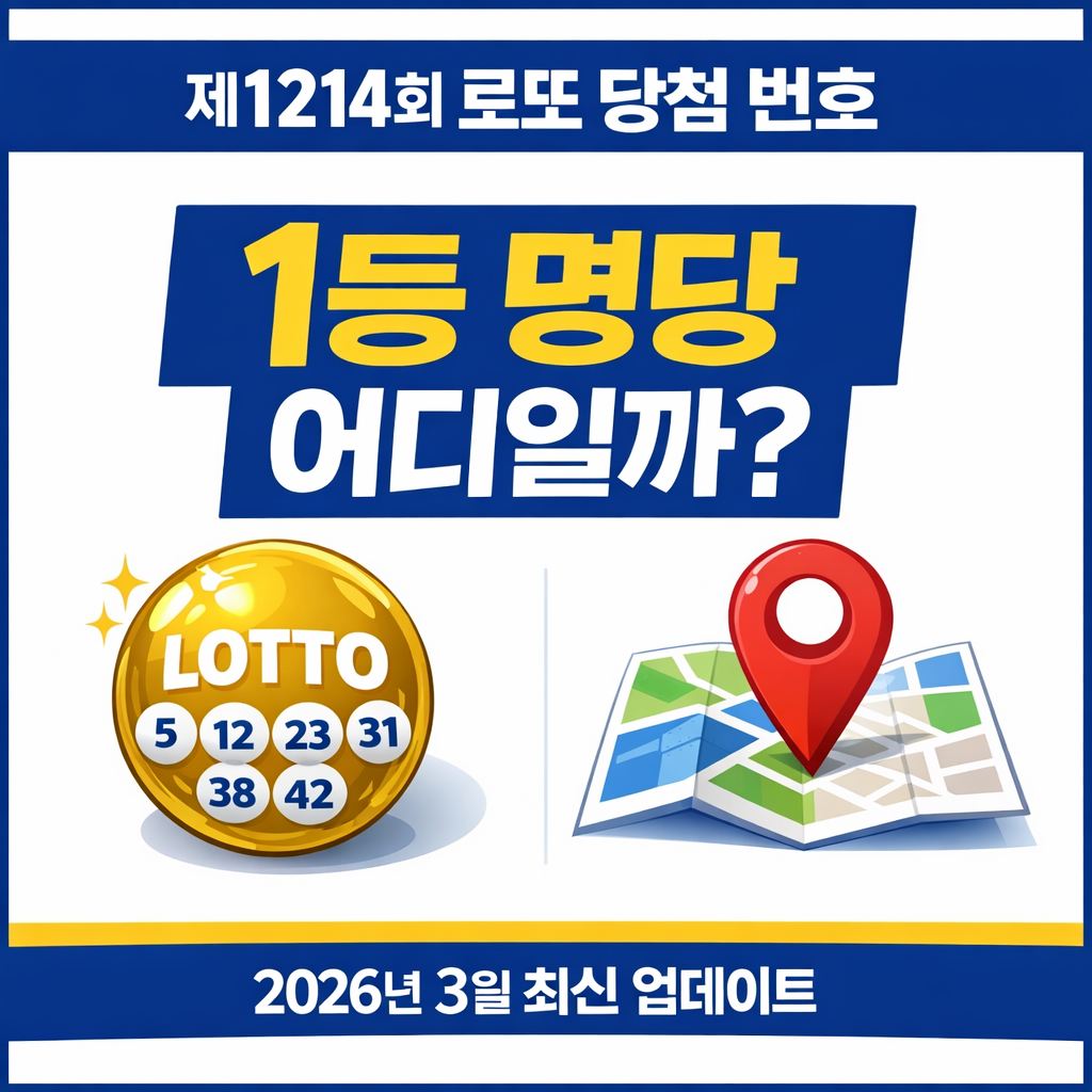 제1214회 로또 당첨 번호, 당첨 지역 판매점 리스트, 전국 로또 명당 리스트