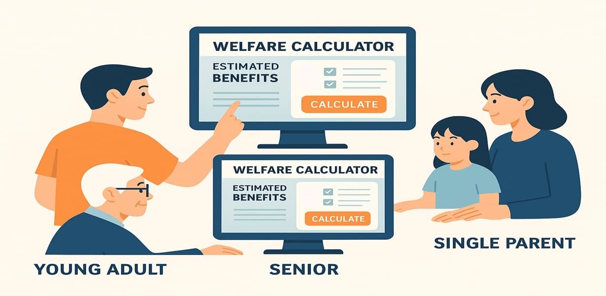 복지로 모의계산기를 활용해 복지 혜택을 확인하고 있는 사람들 모습