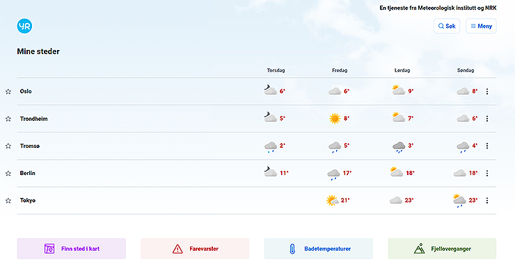 노르웨이-기상청-메인-화면