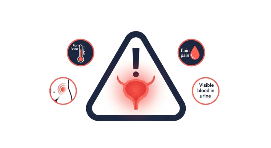 방광염에서 병원에 가야 하는 위험 신호를 아이콘으로 표현한 경고 인포그래픽