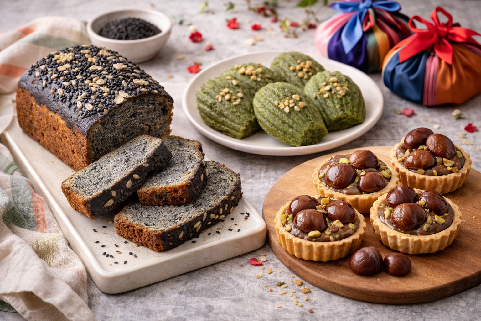 흑임자 파운드 케이크, 쑥 마들렌, 밤 타르트