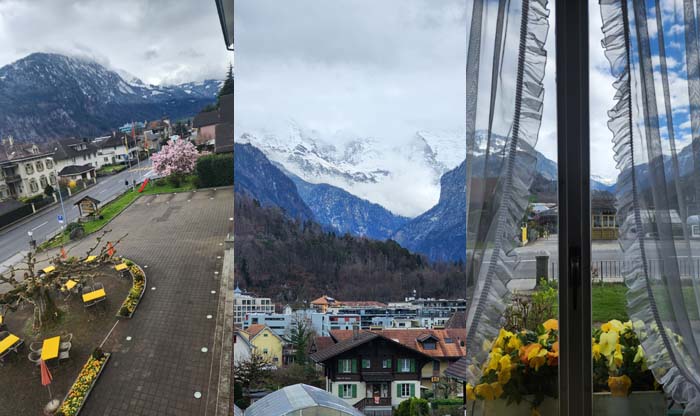 호텔 룸의 창과 라운지 창 밖으로 보이는 알프스 풍경-Hotel Beausite Interlaken