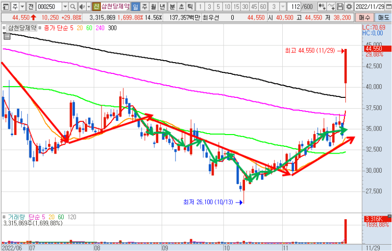 삼천당제약 일봉 차트