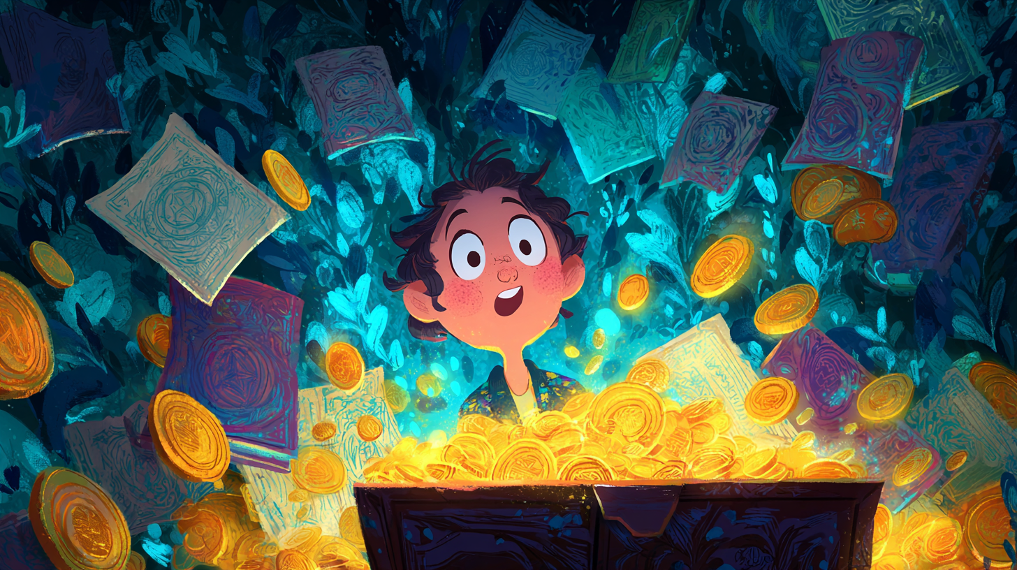 돈이 튀어나오는 걸 보는 사람 일러스트