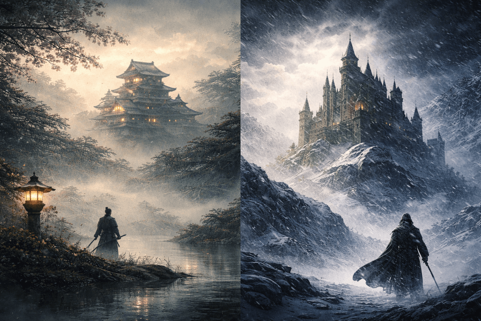 동양의 성과 서양의 성을 비교한 그림