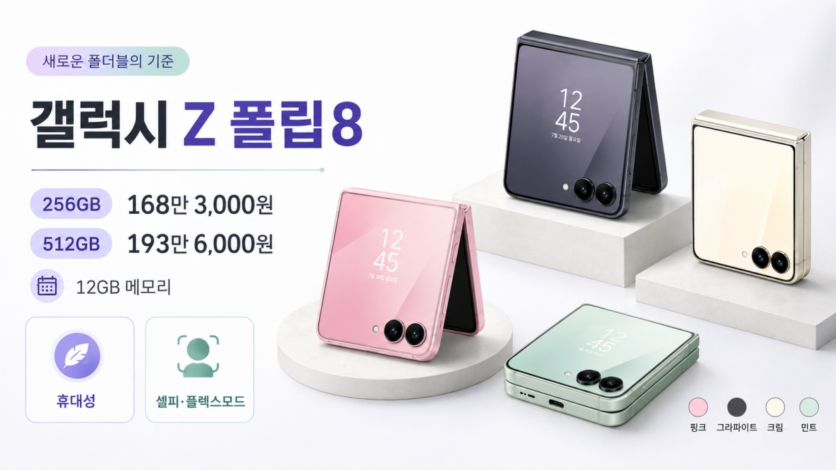 갤럭시 Z 플립8 256GB 512GB 가격과 핑크 그라파이트 크림 민트 색상