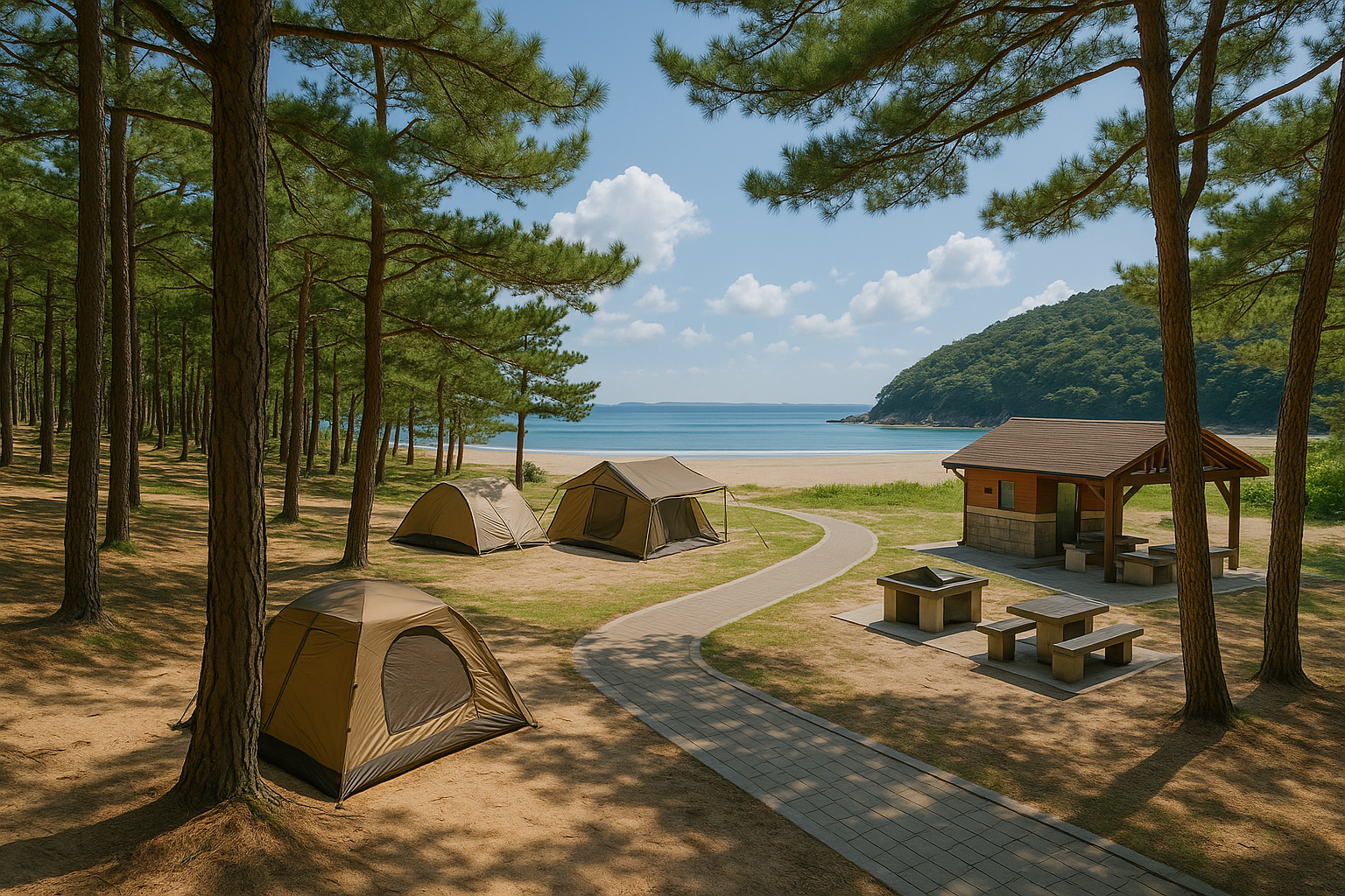 섬 내의 바다가 보이는 캠핑지