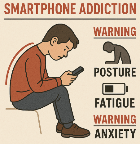 스마트폰 중독 경고 이미지-자세,피로,불안