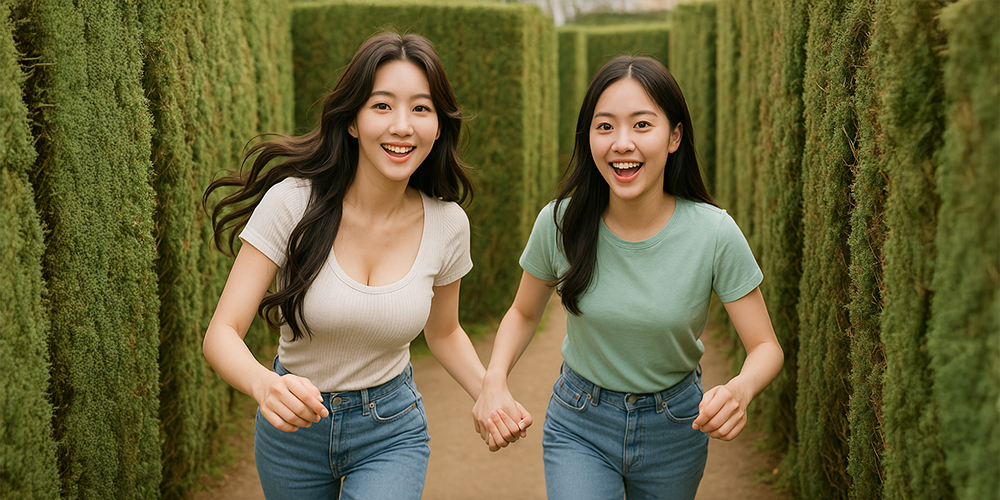 친구와 숨바꼭질하며 도망치는 사람들