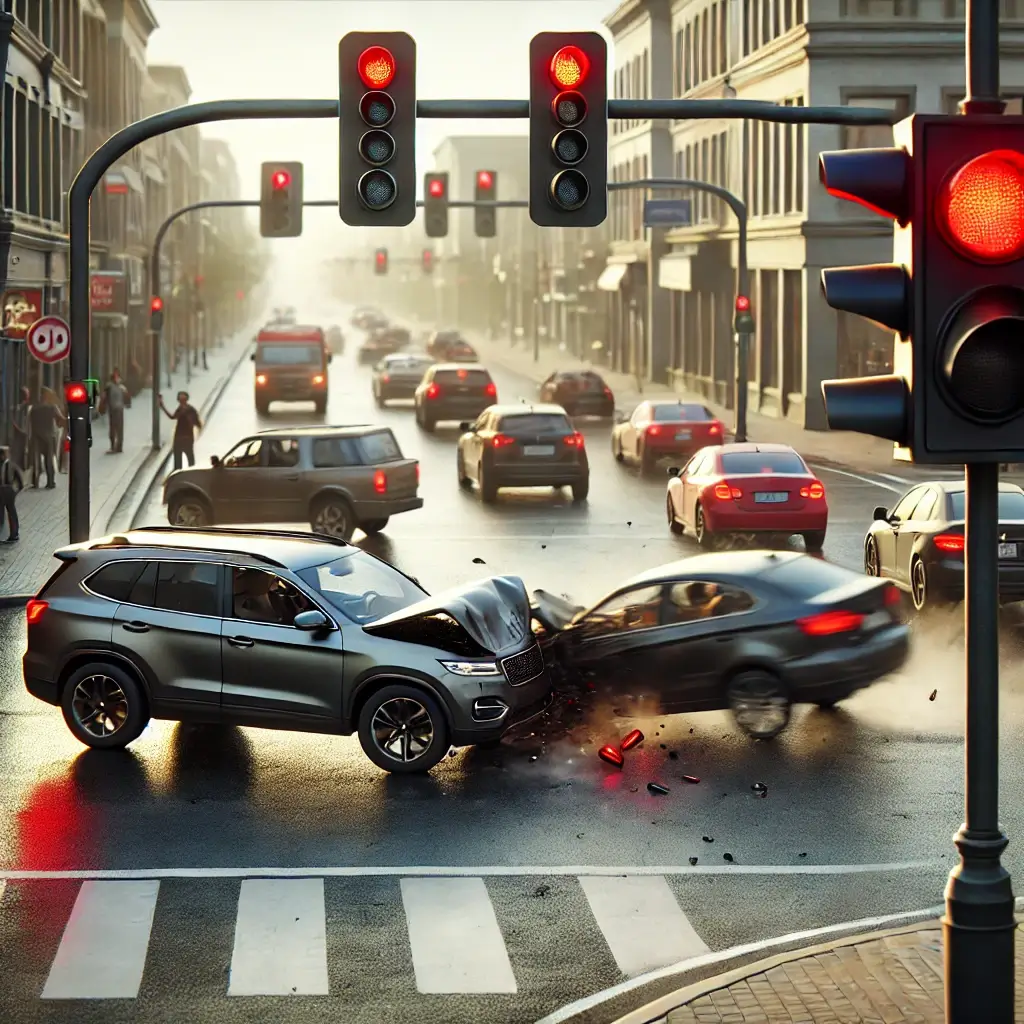 신호 위반 차량이 교차로에서 사고를 내는 장면