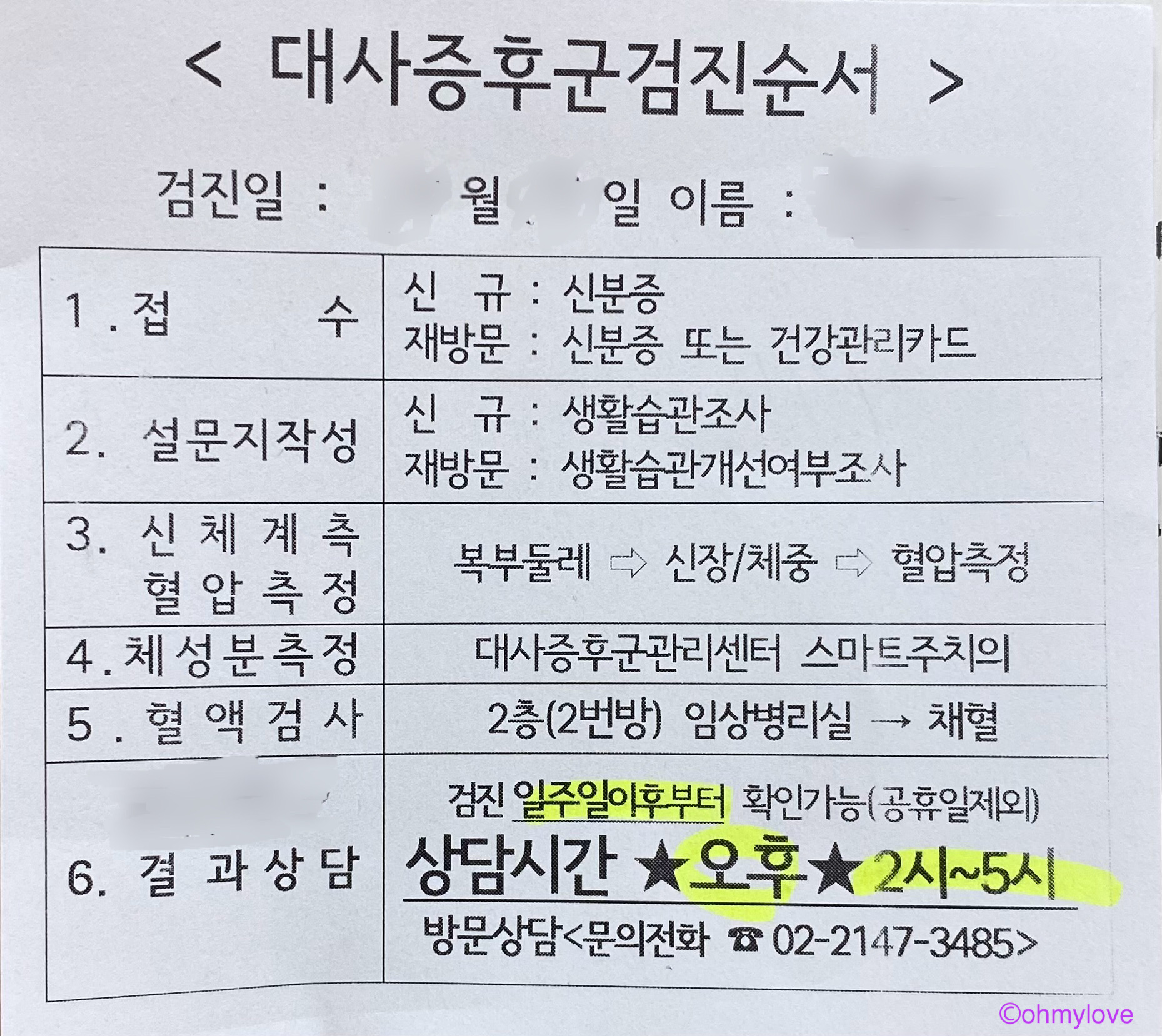 대사증후군 송파구 보건소 검진순서