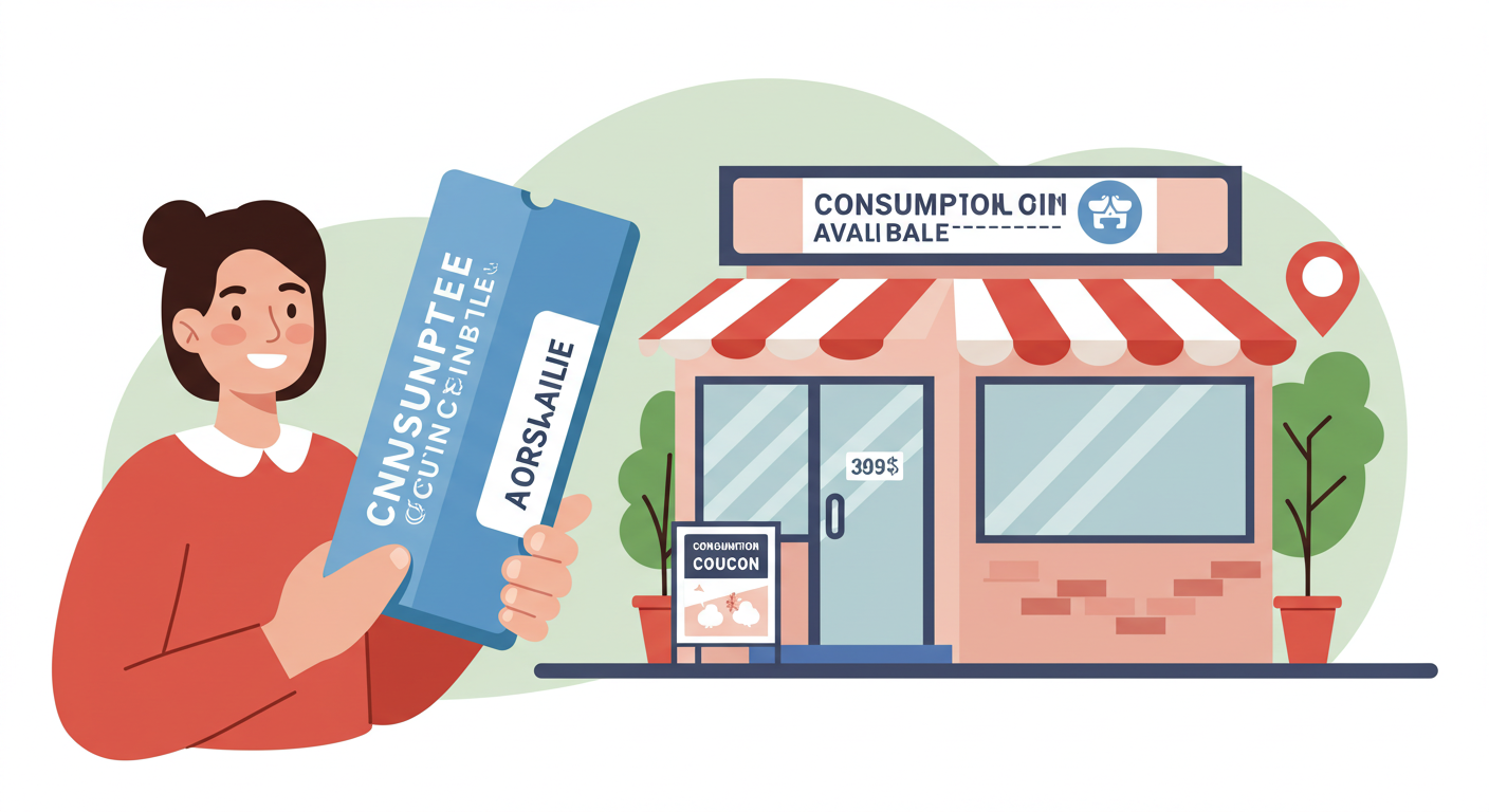 소비쿠폰을 사용할 수 있는 소상공인 매장 앞 일러스트