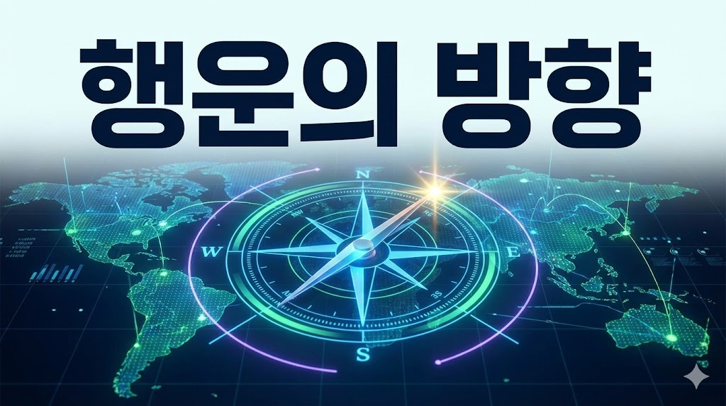 행운의 방향 글자가 선명하게 보이는 현대식 나침반 이미지