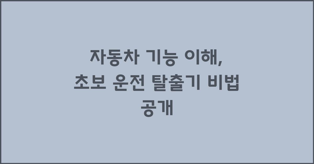 자동차 기능 이해, 초보 운전 탈출기