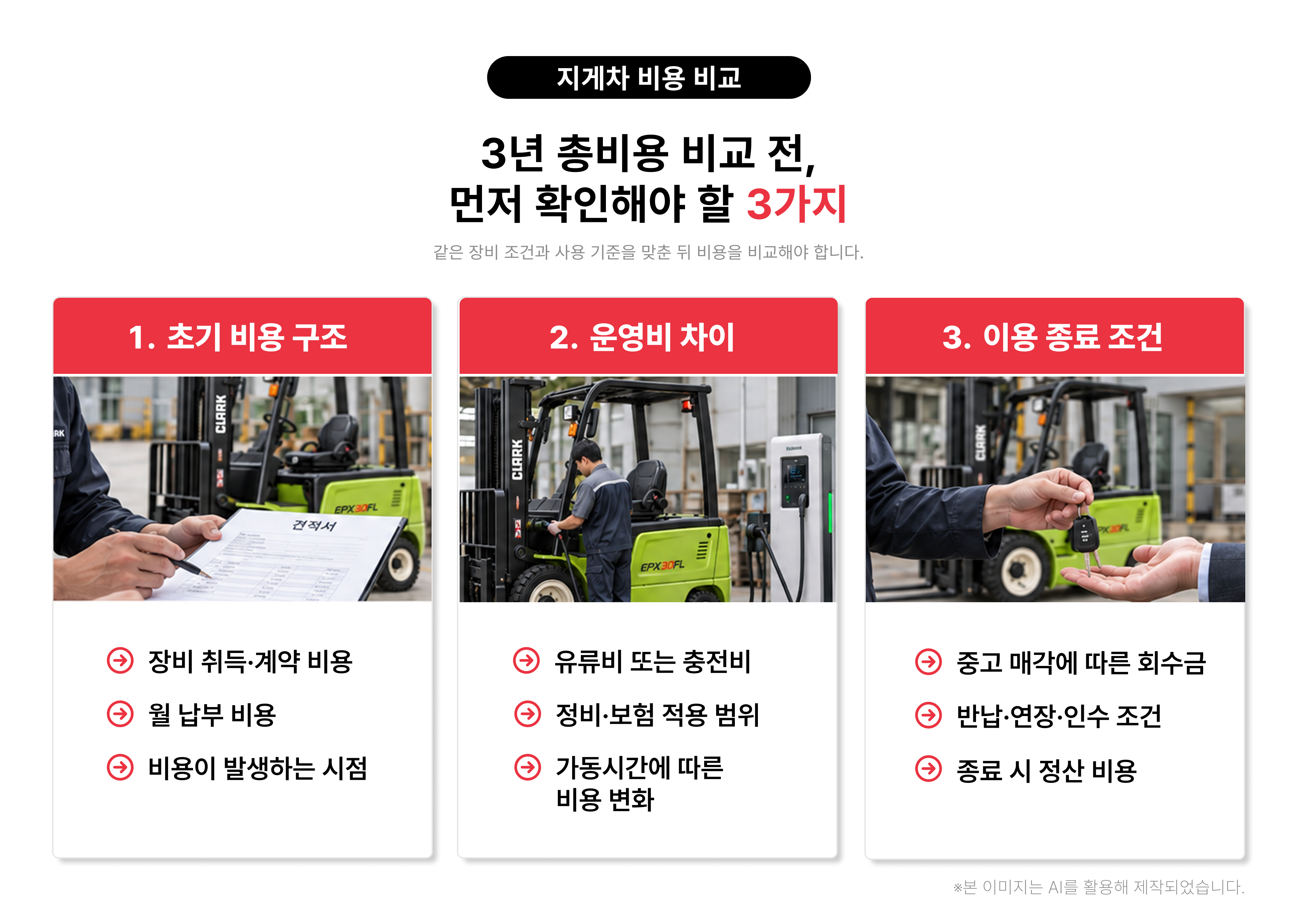 지게차 3년 총비용 비교 전 확인할 초기 비용, 운영비, 이용 종료 조건