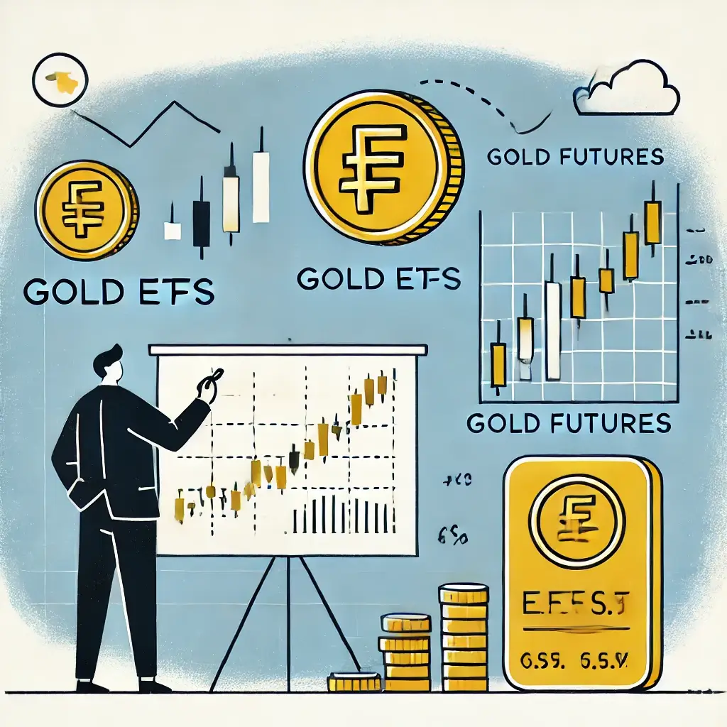 금 ETF와 금 선물 개념을 비교하는 일러스트