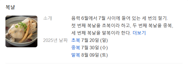 2025년 복날은 언제? (초복&middot;중복&middot;말복 날짜)