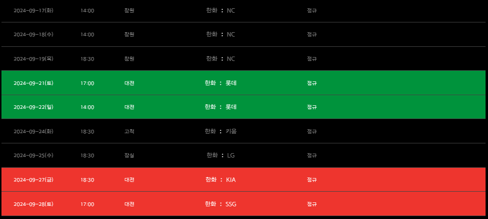 한화이글스 경기일정 잔여경기