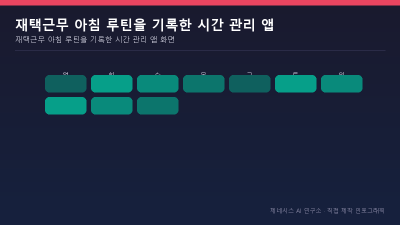 재택근무 아침 루틴을 기록한 시간 관리 앱 화면