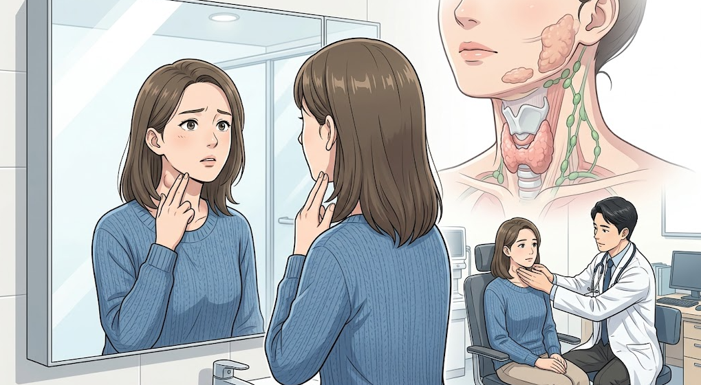 목 이물감 및 명치 부근의 가벼운 속쓰림과 함께 식후 누운 자세에서 느껴지는 불편감과 식도&middot;위 해부학 구조