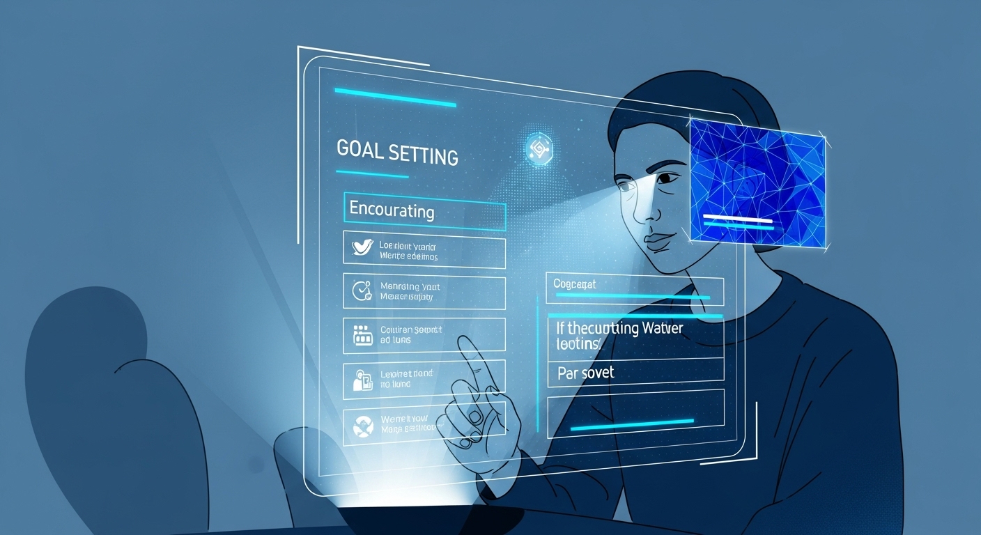 AI 비서와 함께 새해 목표를 설정하고 관리하는 모습. 목표 달성에 도움을 주는 AI의 스마트한 역할을 강조.