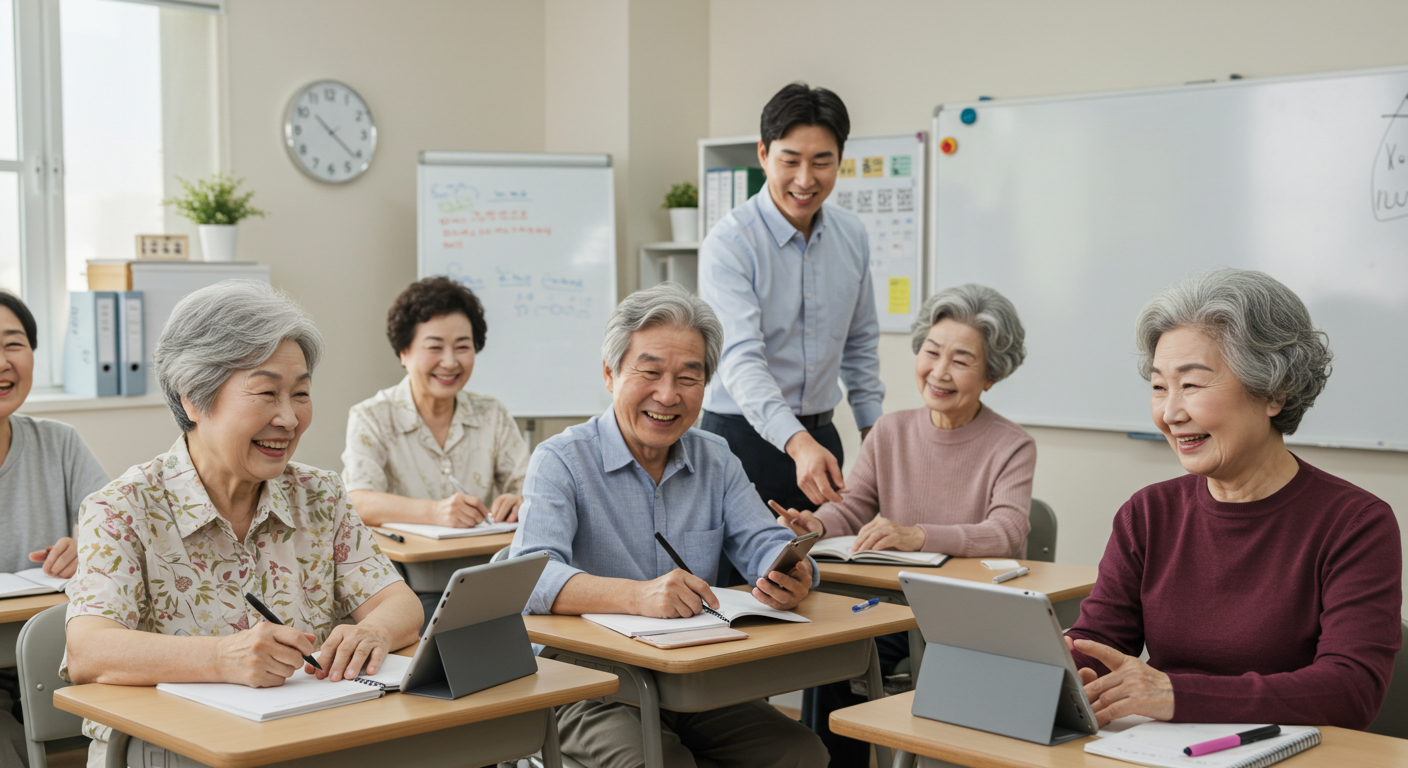 노인대학 수업에 참여중인 어르신들