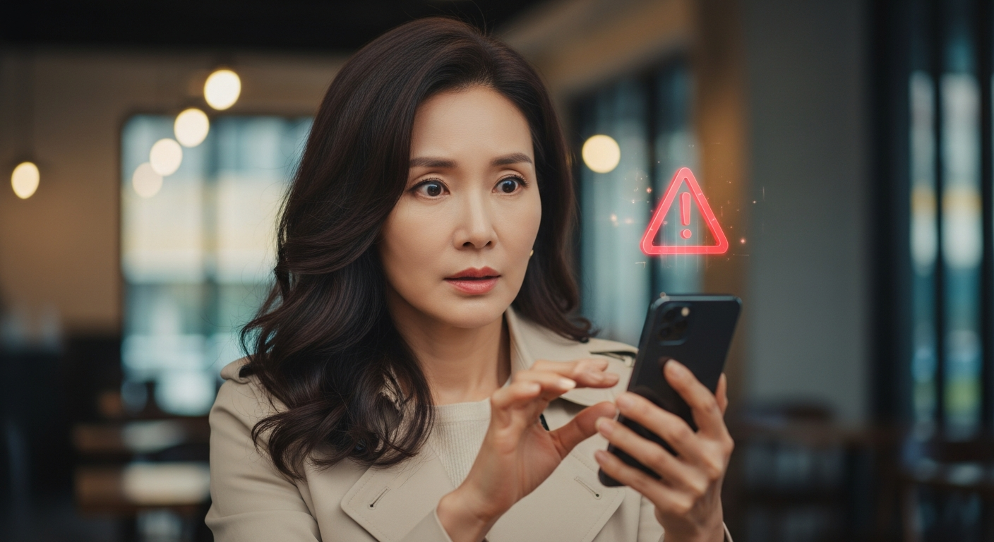 보이스피싱 의심 전화 수신 시 당황하지 않고 침착하게 대응하는 이미지