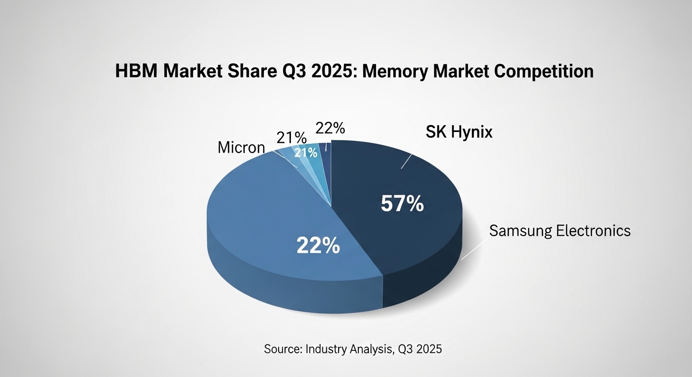 HBM 점유율 파이차트 SK하이닉스 57% 삼성전자 22% 마이크론 21% 2025 3분기 메모리 시장 경쟁