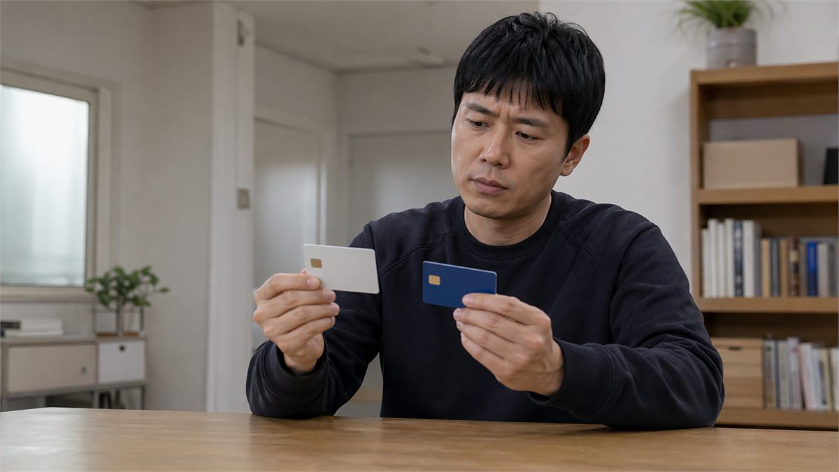 카드형 지급수단과 지역상품권 선택을 비교하는 손 장면