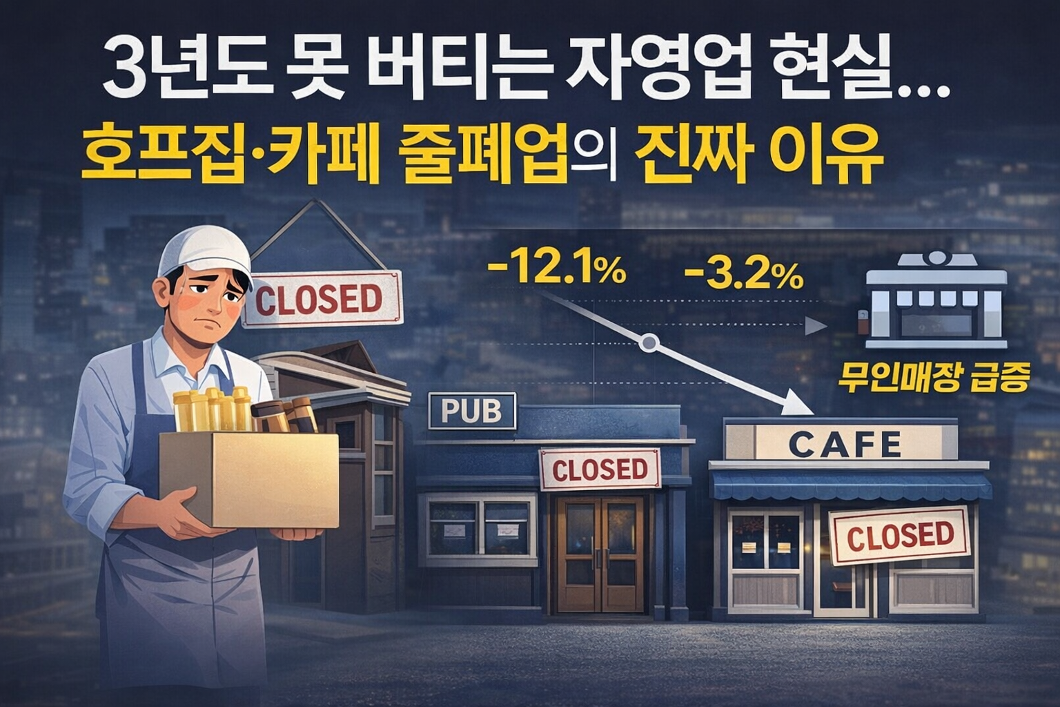 3년도 못 버티는 자영업 현실&hellip; 호프집&middot;카페 줄폐업의 진짜 이유