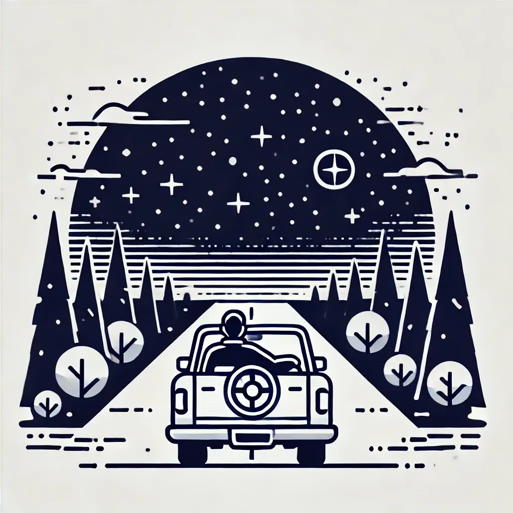 별 관찰을 위해 차를 운전하는 남성.