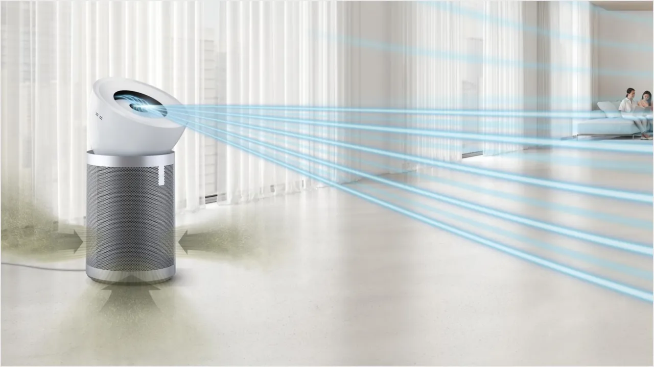 거실-하얀-커튼-앞에-공기-청정기