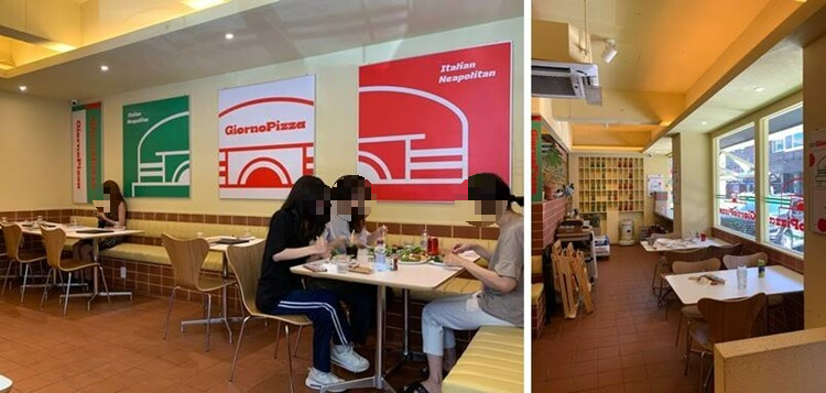 6인 단체 테이블 및 2, 4인 테이블