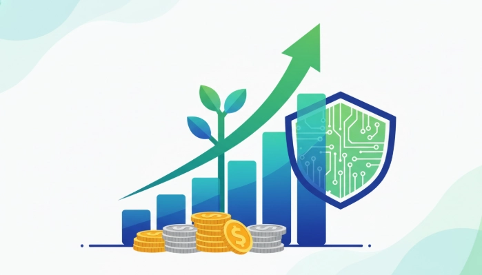 금융 성장과 안정성을 상징하는 추상적인 그래픽, 근로장려금 제도 개선의 긍정적 효과.