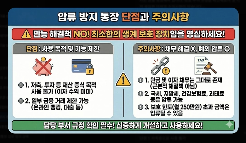압류방지통장 장단점 비교 [2026년 기준] 생계비계좌 개설 전 반드시 확인할 5가지