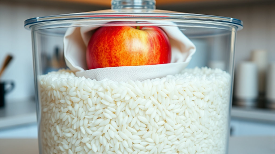 사과가 직접 쌀에 닿지 않도록 천이나 종이로 감싸면 더욱 위생적으로 사용할 수 있습니다.