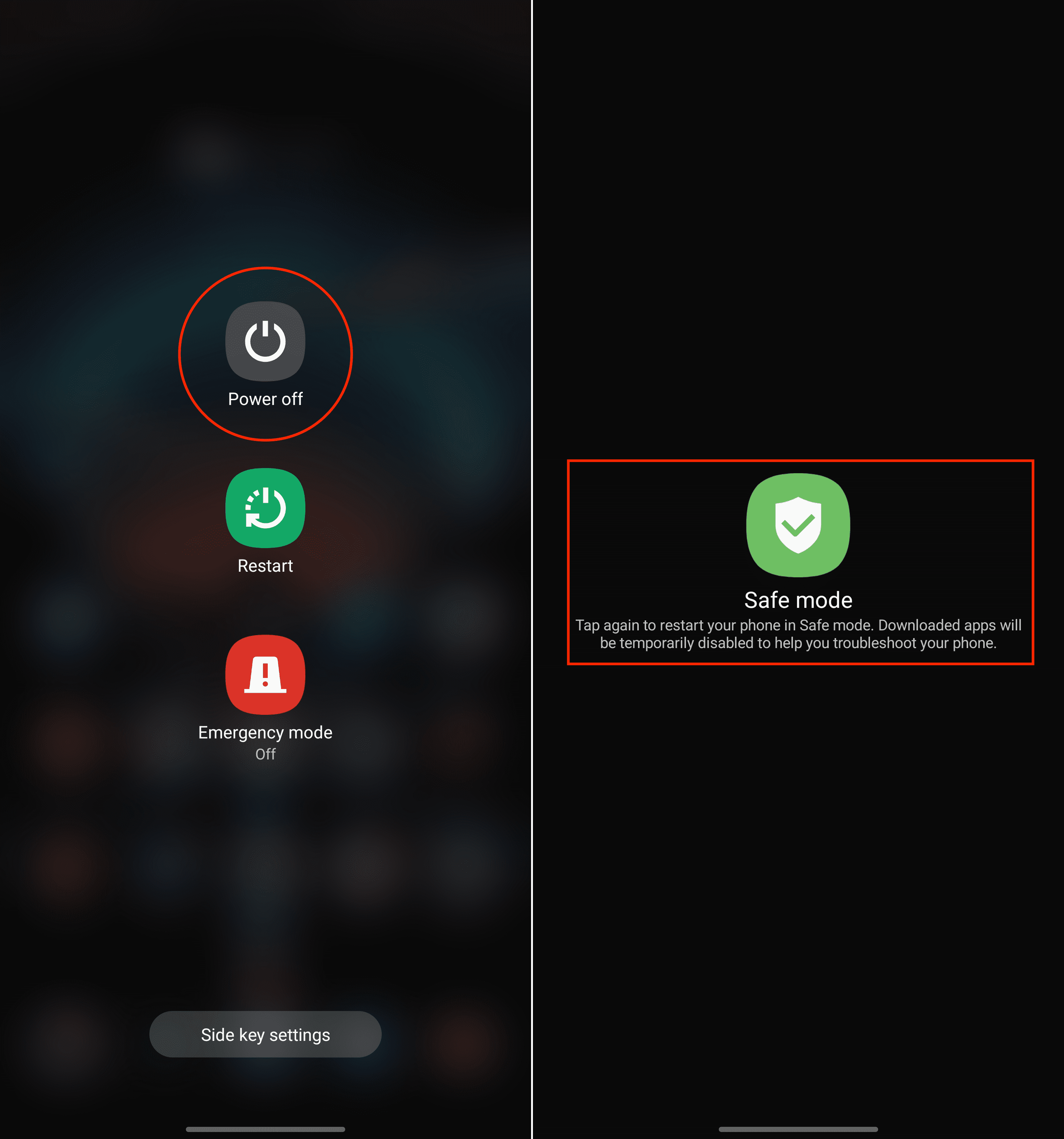 갤럭시 안전모드(Safe mode) 표시 확인 예시