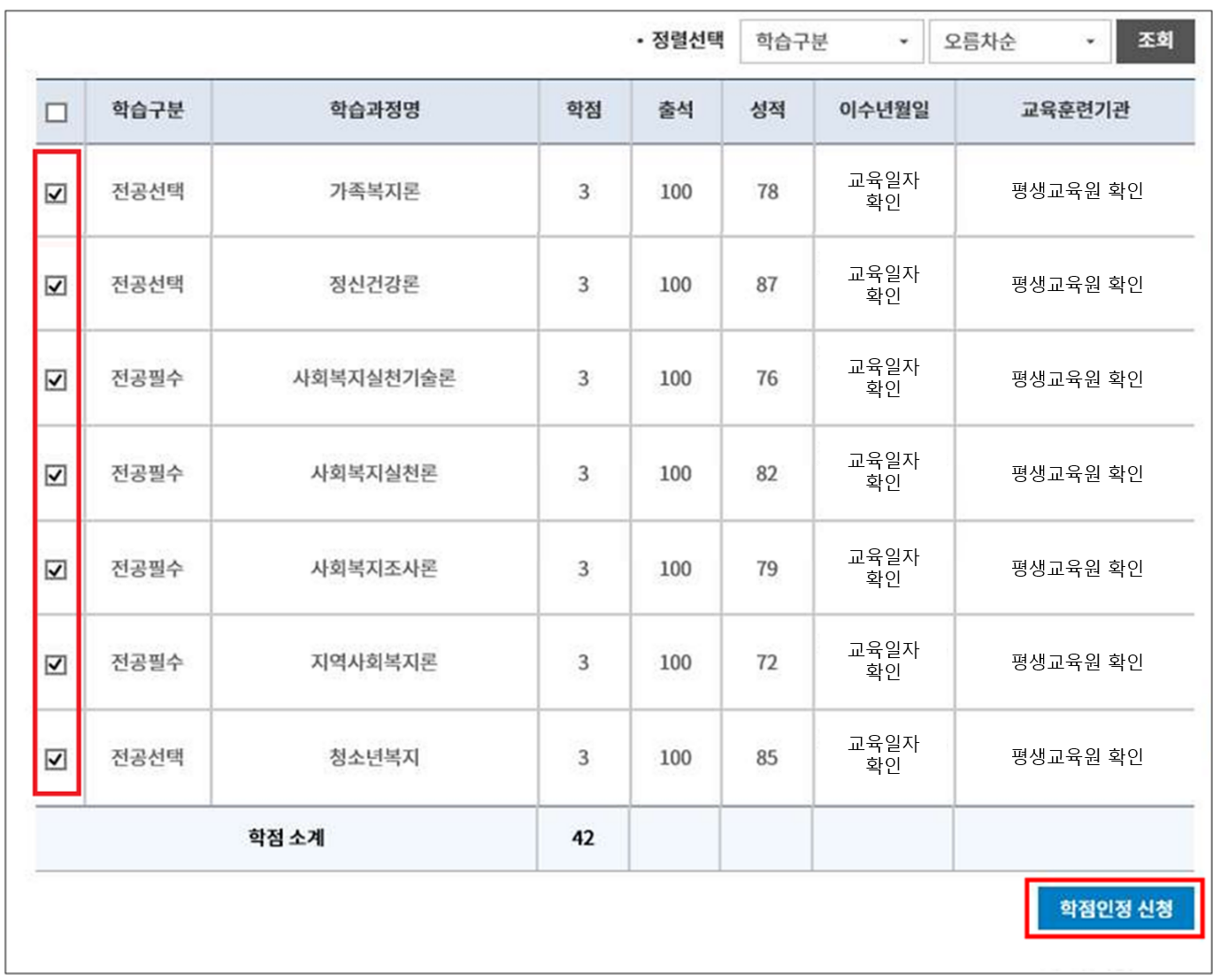 사회복지사 자격증취득 학습인정신청