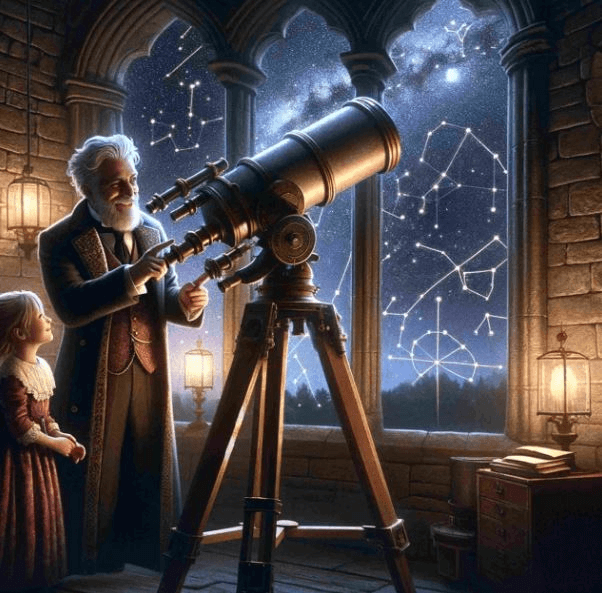 망원경을 통해 별을 관찰하는 천문학자