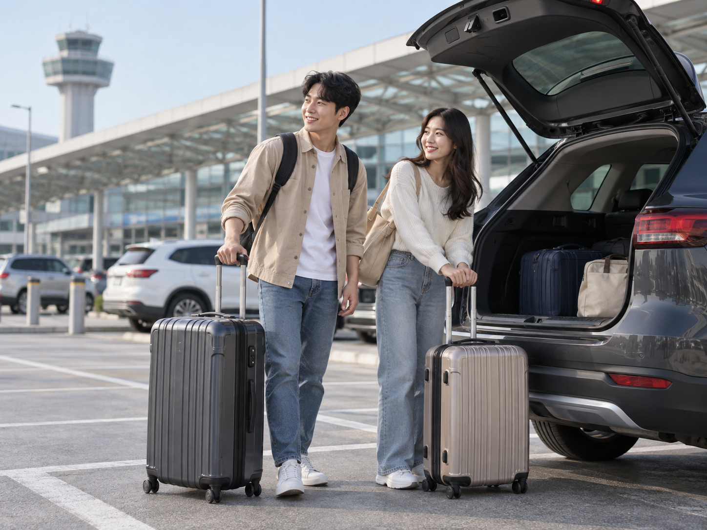 공항까지 자가용·공항버스 비용 비교 - 주차일수별 이동비 계산기